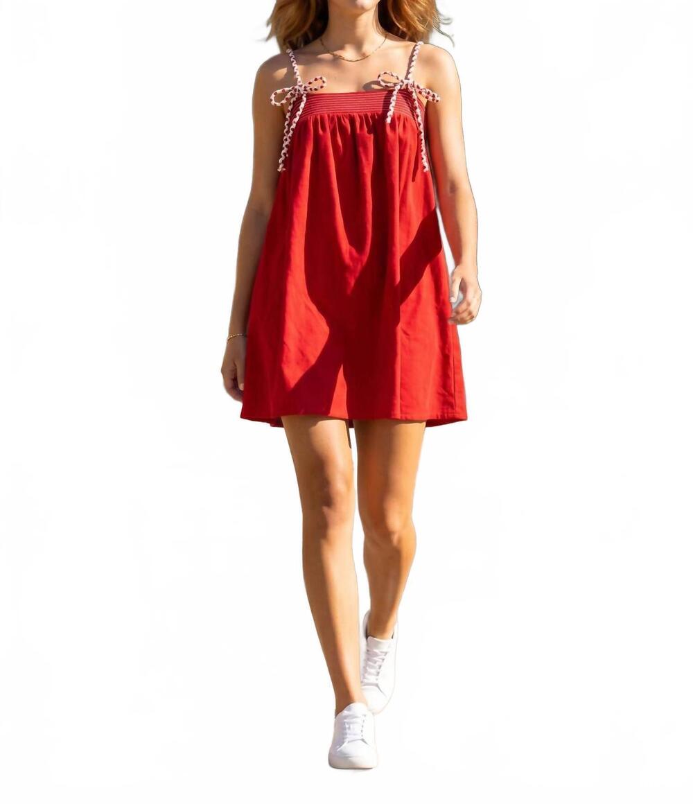 NEW BABY PINK tube with mixed color cord strap mini dress in red
